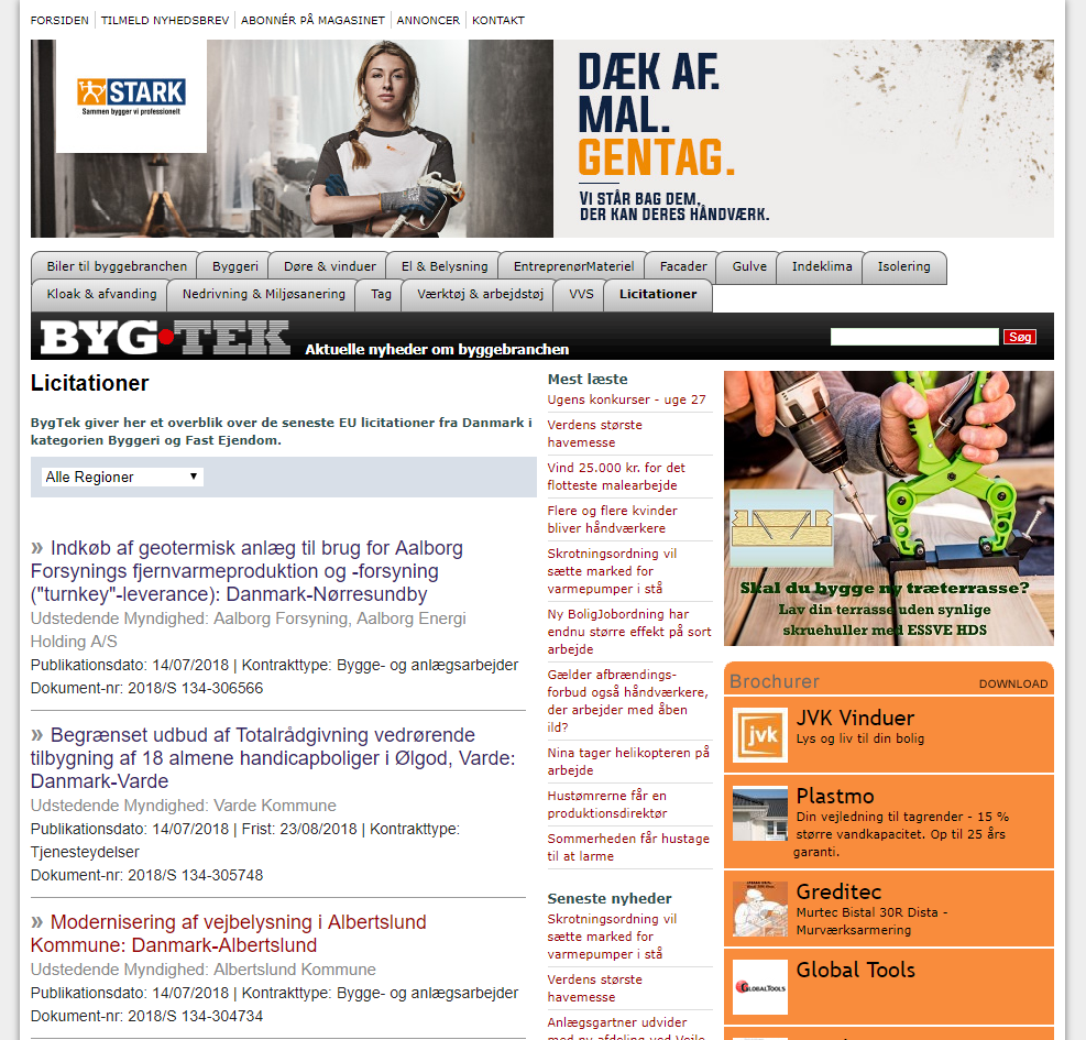 Screenshot from BygTek.dk/licitationer